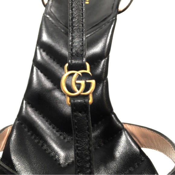 GUCCI GG LOGO MARMONT NAPPA MID HEEL SANDALS -BLACK LEATHER -WOMEN’S US 10 -NEW - Picture 10 of 11